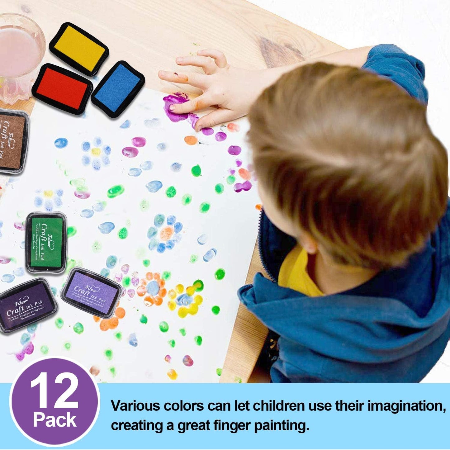 Fstaor Craft Large Ink Pad for Rubber Stamps, Non-Toxic Washable Safe Stamp Pads for Kids, Ink Pads Permanent for Paper Wood Fabric (Pack of 12)