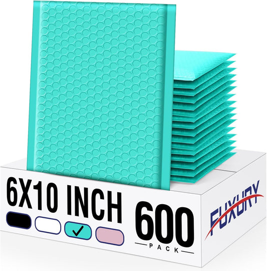 Fuxury Bubble Mailers 6x10“ 600 Pack Teal Padded Envelopes Usable Size 6x9" Thick Mailing Envelopes Bubble Padded, Shipping Bags for Mailing,Packaging, Small Business, Boutique, Bulk #0
