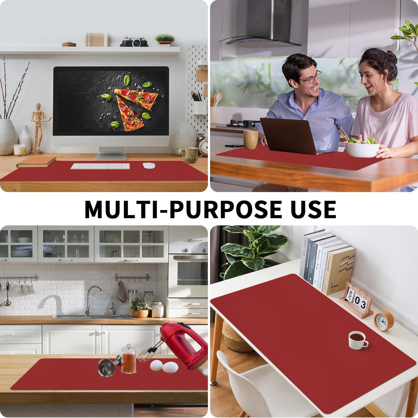 Bloss Red Desk Mat, Leather Desk Matt for Desktop, Waterproof Large Desk Pad, Keyboard Mat, Computer Mat for Office/Home/Decor(31.5 x 15.7 Inches)