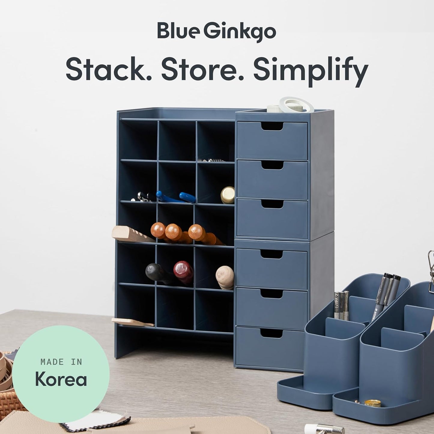BLUE GINKGO Hive Stack Organizer Partition – (Made in Korea, Blue)