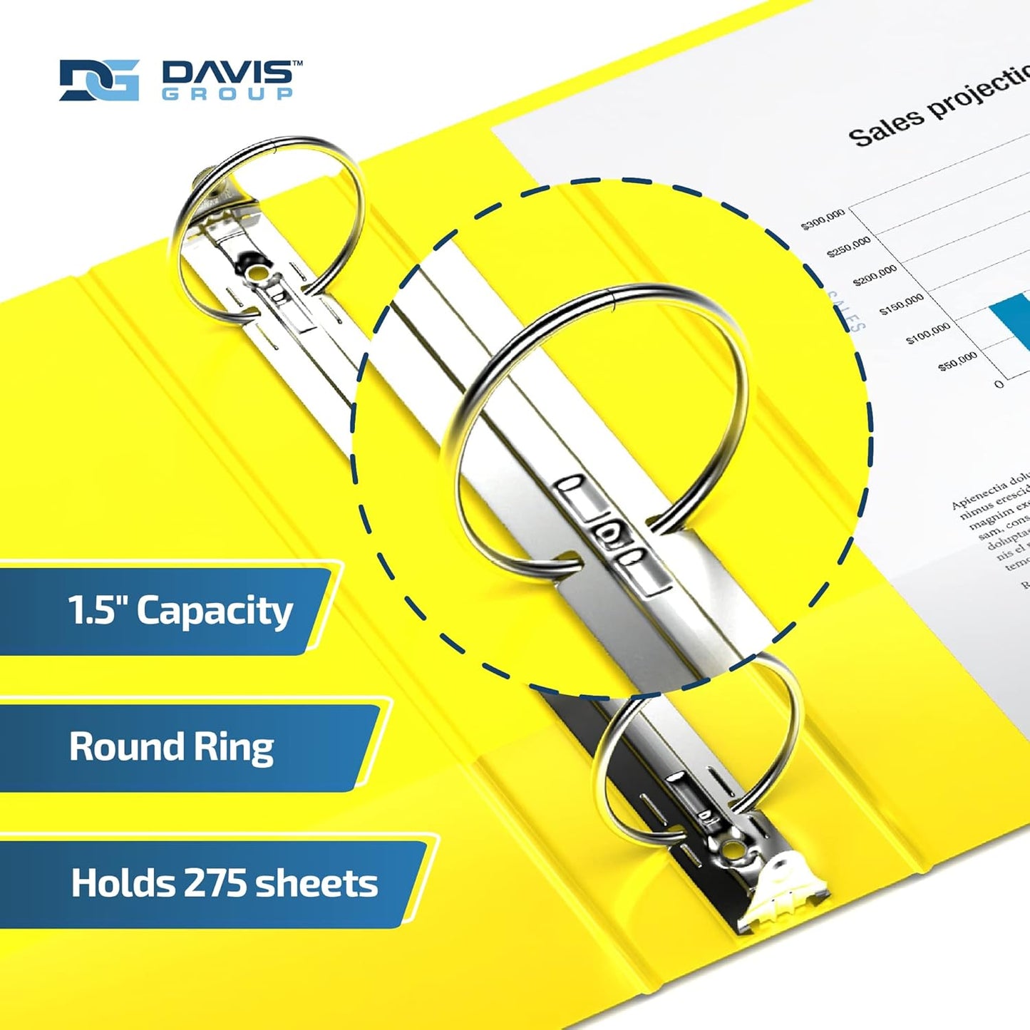 Easyview Premium 3-Ring Binders with Clear-View Covers and Round Rings, Binders for School or Office, 1.5 Inch, Pack of 6, Yellow