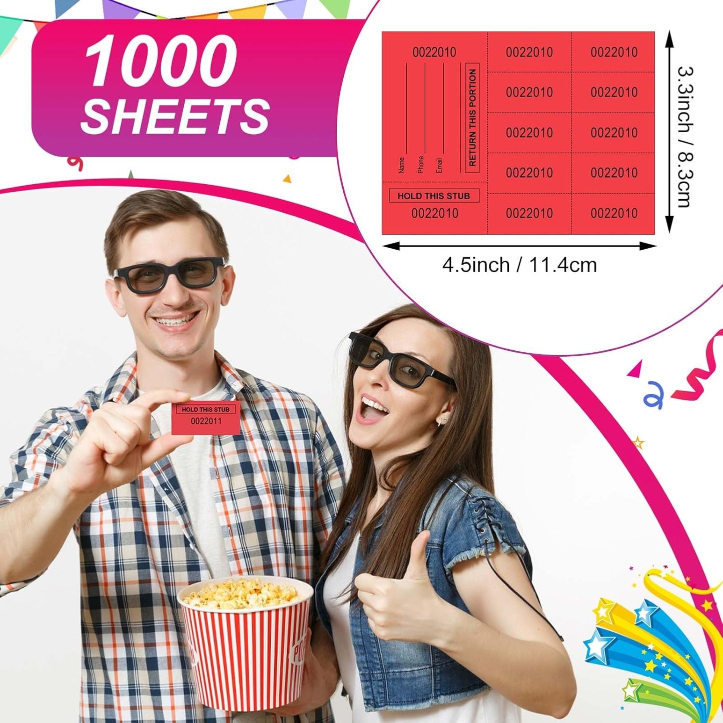 Kosiz 1000 Sheet 10 Bid Raffle Tickets Chinese Auction Tickets Sheets Auction Fundraiser Ticket Numbered with Name and Phone Number Per Sheet Raffle Tags for Silent Bidding (Red)