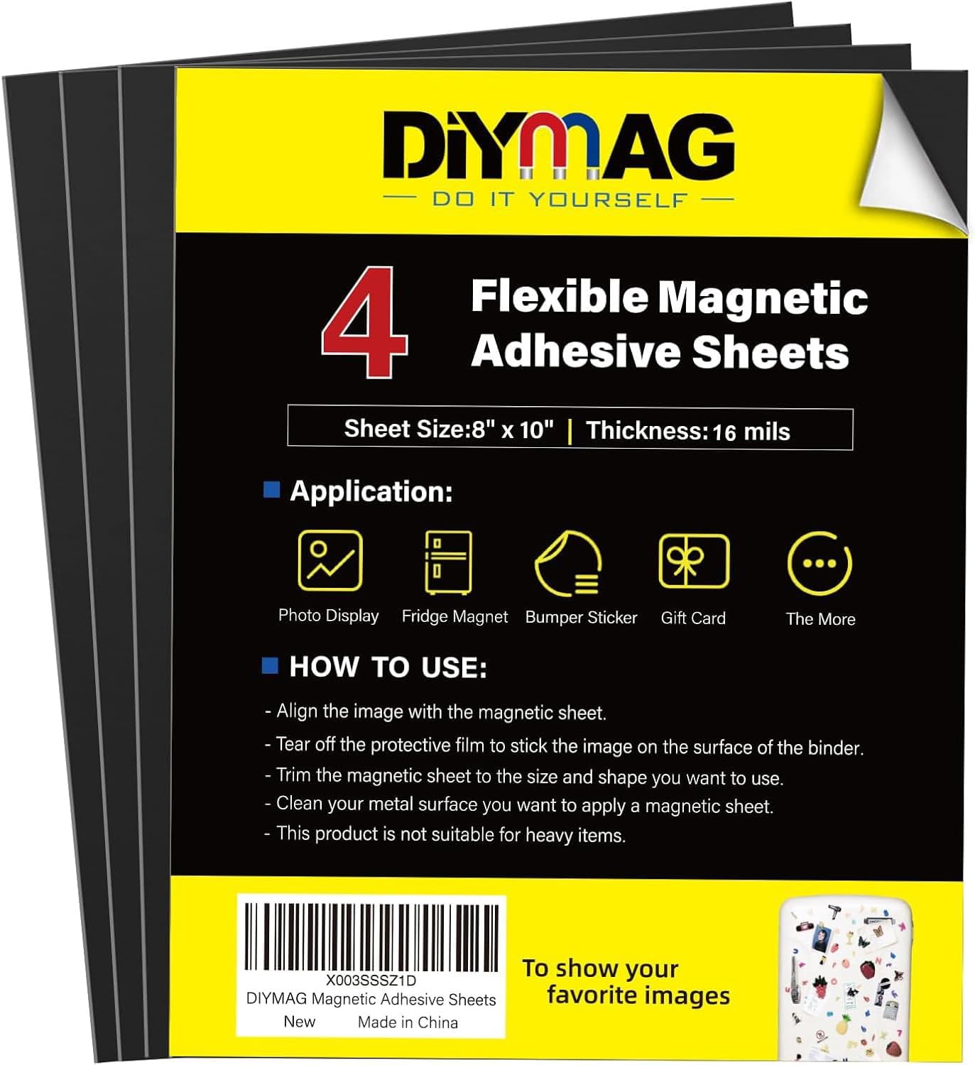 DIYMAG 4Pack Magnetic Adhesive Sheets, Magnetics Sheet with Adhesives Backing, 8x10 Inch Flexible Magnet for Crafts Photos and Die Storage Easy to Cut