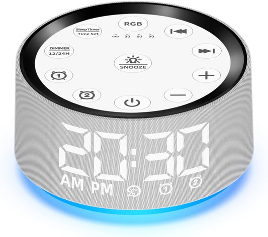 Brown Noise Machine Bedroom Alarm Clock Sound White Noise Machine Night Light with 30 Sleeping Sounds for Baby Kids Adults 2 Alarms Backup Battery 32-Level Vol 15 Wake up Sounds for Mild Heavy Sleeper