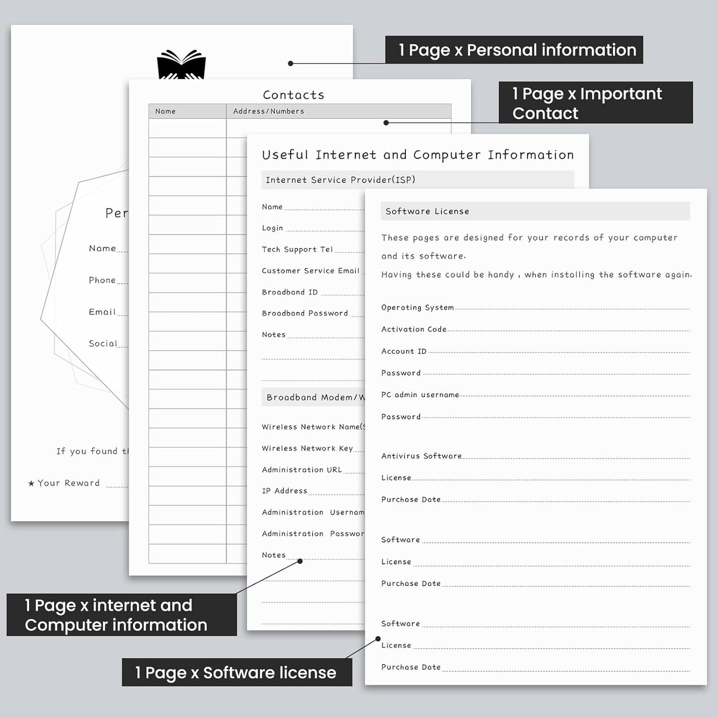 Password Book with Alphabetical Tabs, Hardcover Password Keeper, A5 Size 8.3"x6" Password Notebook for Saving Internet Login, Username, Password Organizer for Computer & Website Logins(Black)