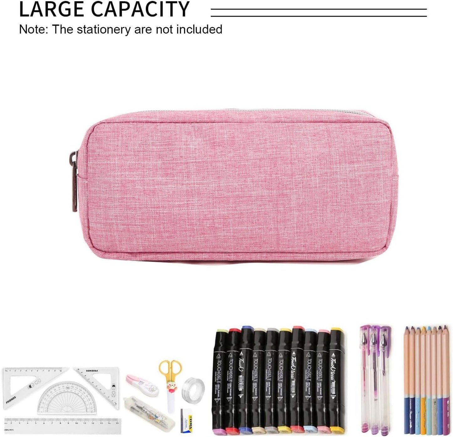Della Gao Small Pencil Case Large Capacity Pencil Pouch Marker Pen Bag Coin Pouch Office Stationery Organizer (Pink)