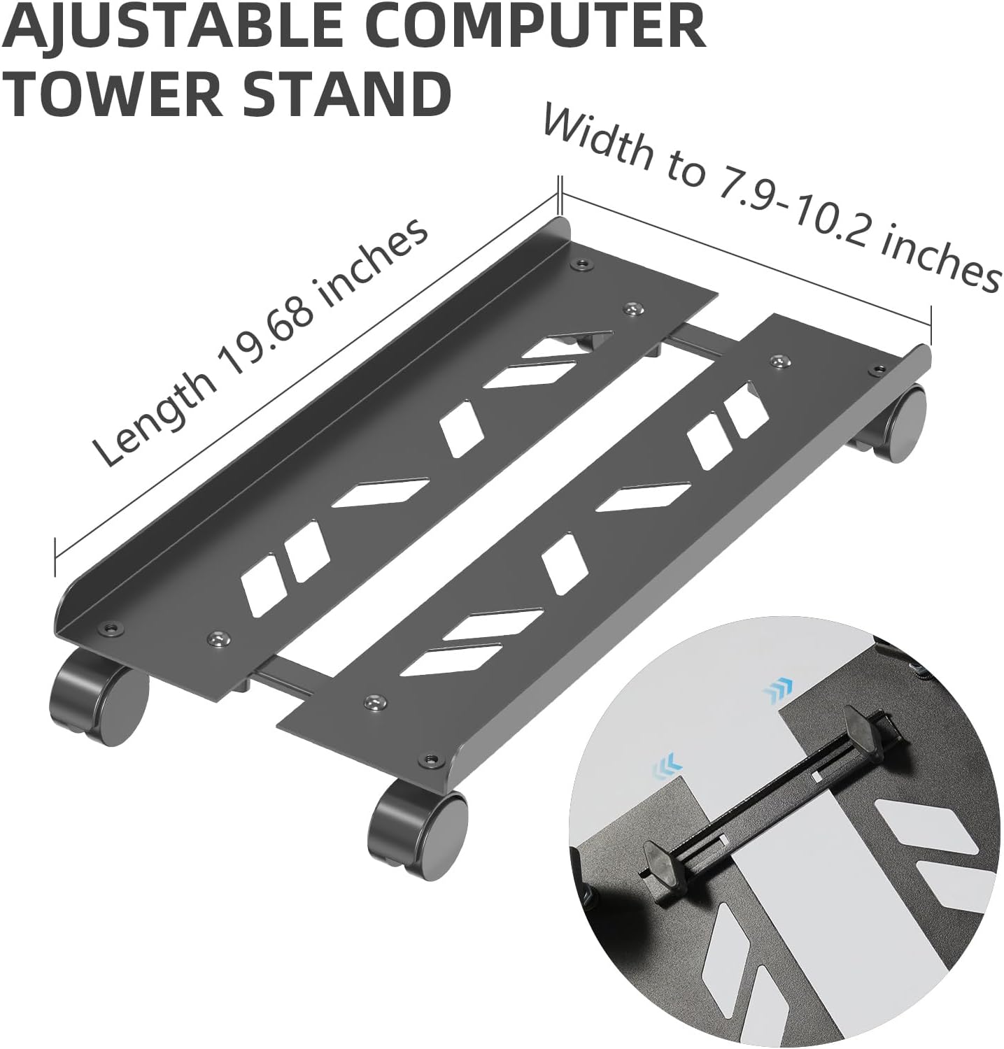 Adjustable Computer Tower Stand, Ventilated Mobile CPU Stand Fits Most PC Tower, Steel Desktop CPU Holder with Rolling Caster Wheels, PC Floor Cart Riser for Gaming Office Desk Accessories