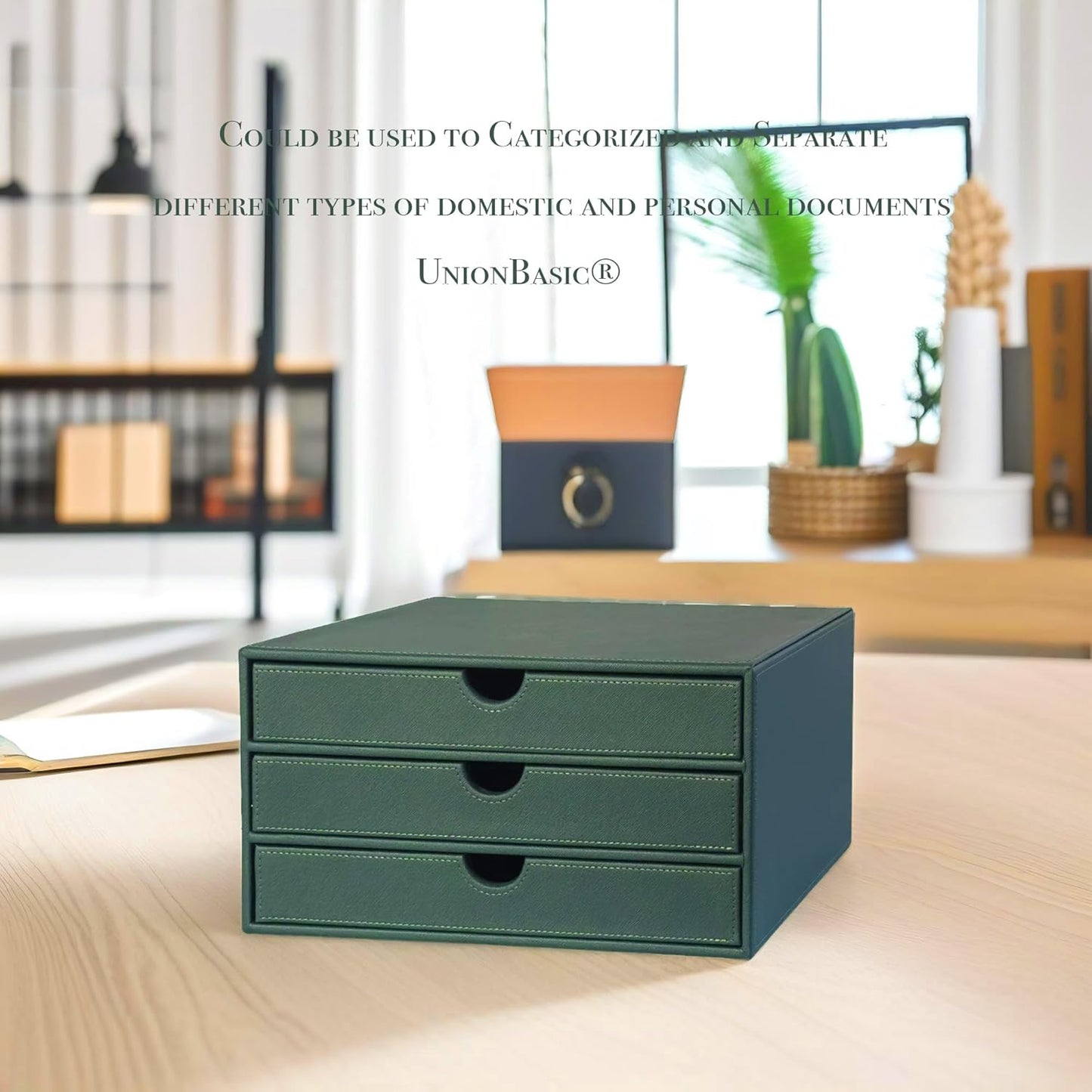 UnionBasic Document Organizer, 3-Drawer File Cabinet Document Storage Box, Office Desktop Filing Organizer, Dark Green