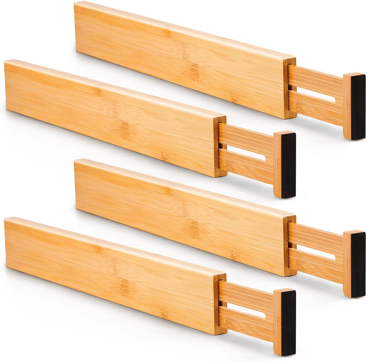 Utoplike Small Bamboo Kitchen Drawer Dividers(Fits 15"-17.7" Drawer Inner Size), 4 PCS Adjustable Drawer Organizers for Socks, Spring Loaded, Works in Drawer for Bedroom, Dresser