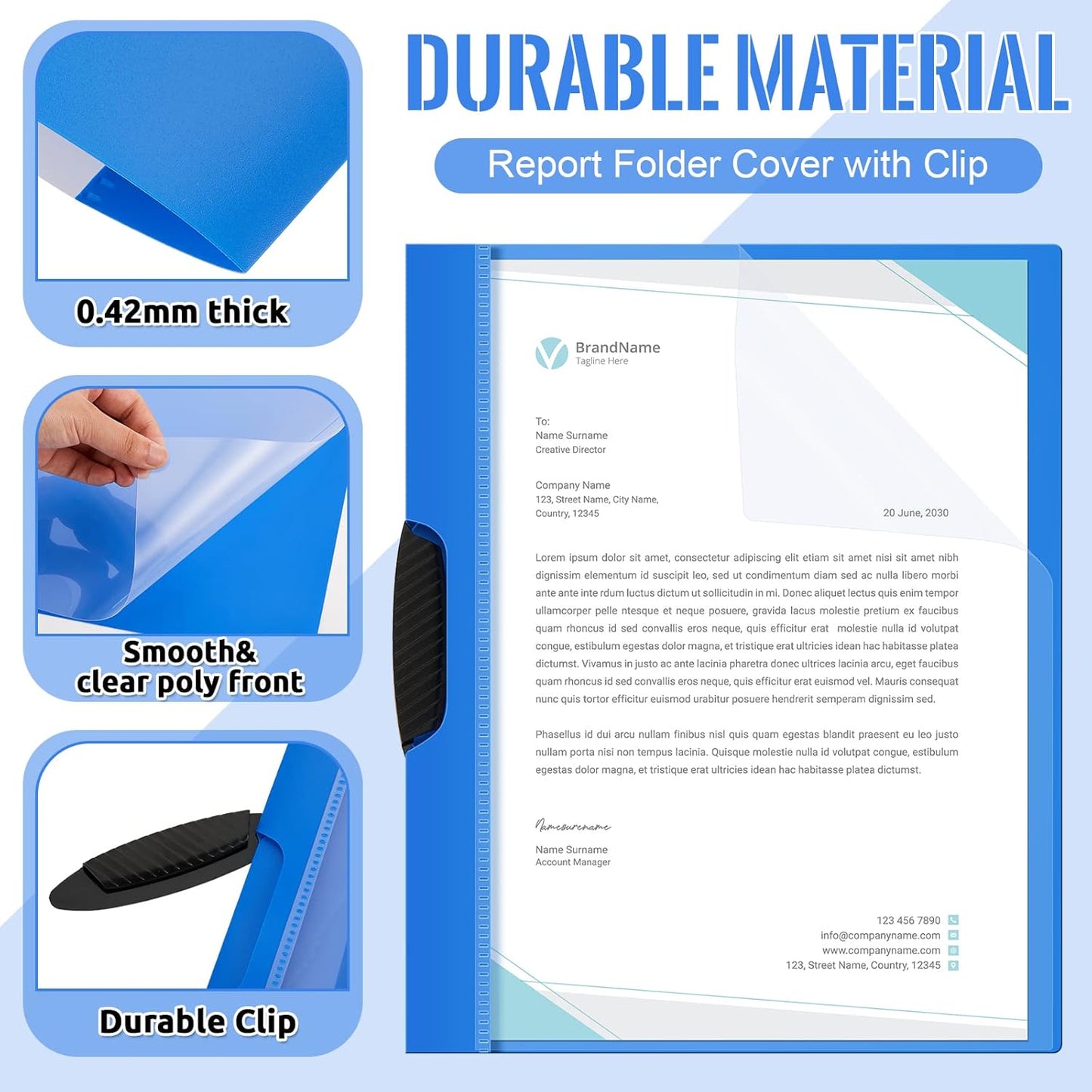 Teling 48 Pcs Report Covers with Sliding Bar Clear Plastic Presentation Folders 9.4 x 11.8 Inches Paper Binder Pocket Folder for Back to School Classroom Business Files Document Office (Blue)