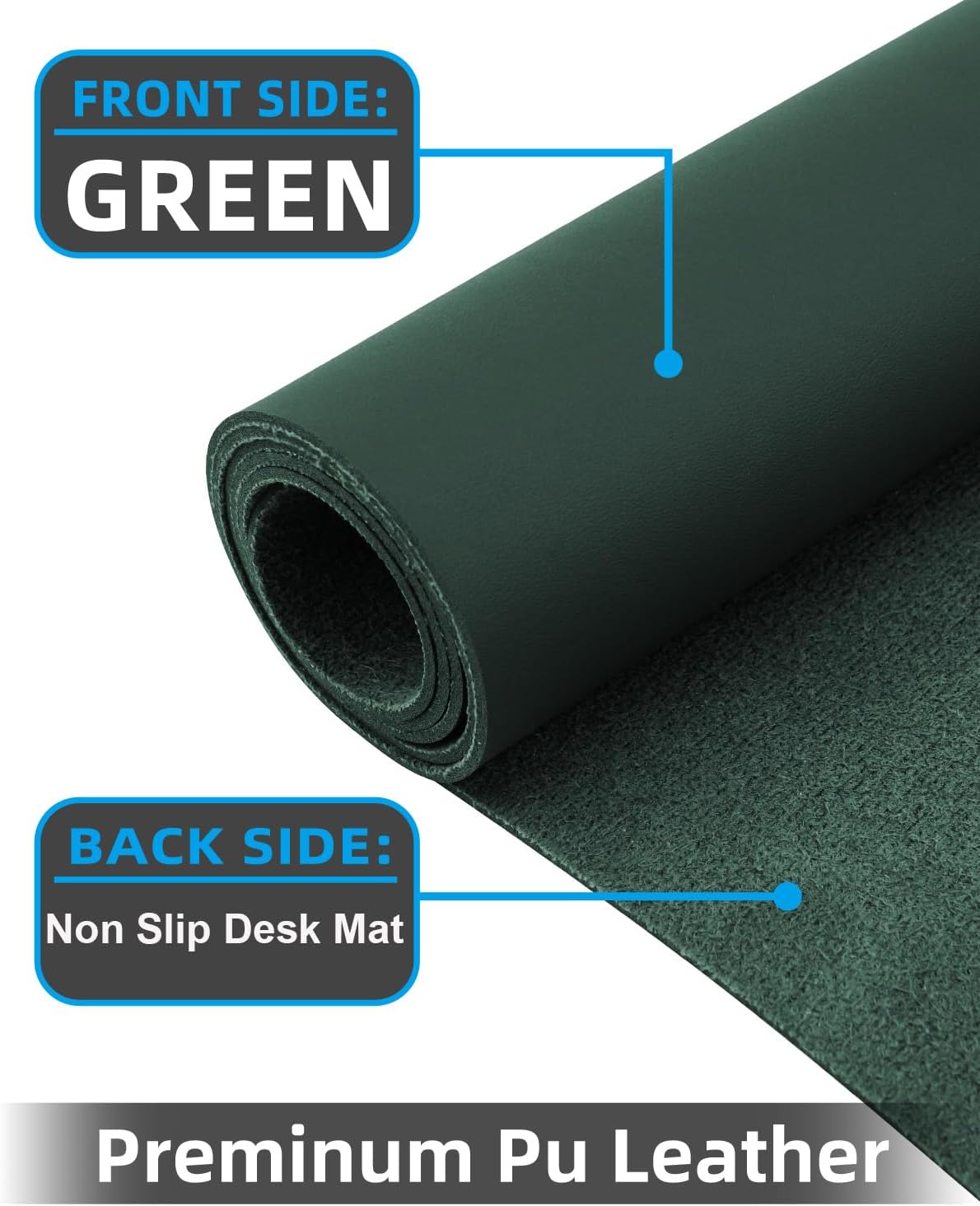 Leather Desk Pad Protector, Office Desk Mat, Large Mouse Pad, Non-Slip PU Leather Desk Blotter, Laptop Desk Pad, Waterproof Writing Pad for Office/Home/Decor (Dark Green, 40" x 17")