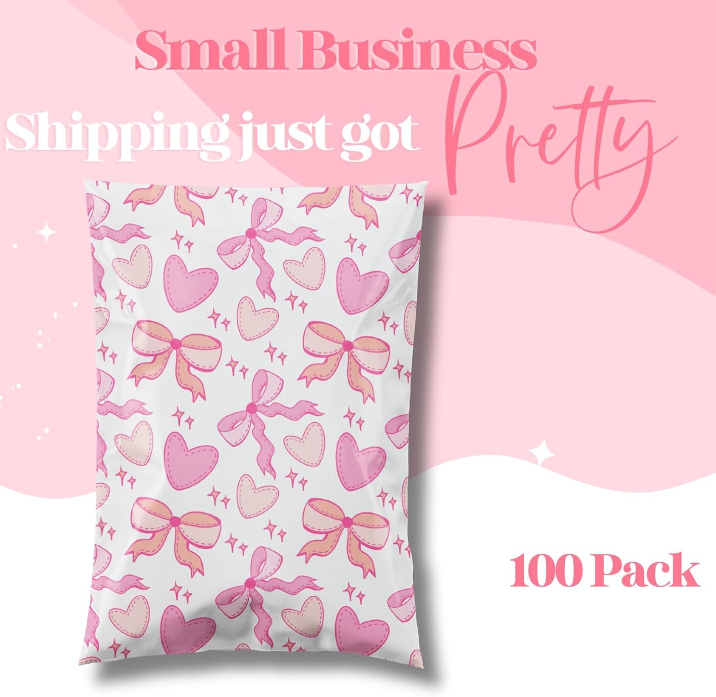 6x9 Designer Poly Mailer 100 Pack Heavy Duty Waterproof Self Seal Shipping Bags for Small Business Large Mailing Envelopes Bulk Tear Resistant Packaging Coquette Bows Hearts