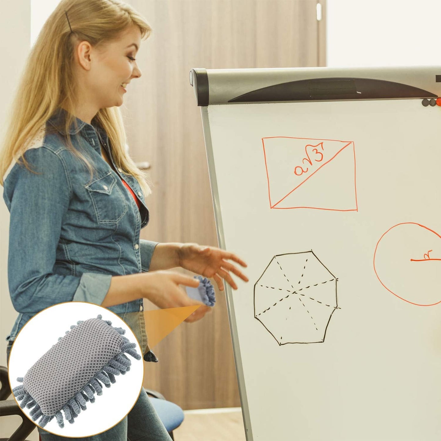 Zonon 4 Pieces Dry Erase Eraser Microfiber Shag Washable Whiteboard Eraser for Markers, Chalk, Classroom, Home and Office(Gray)