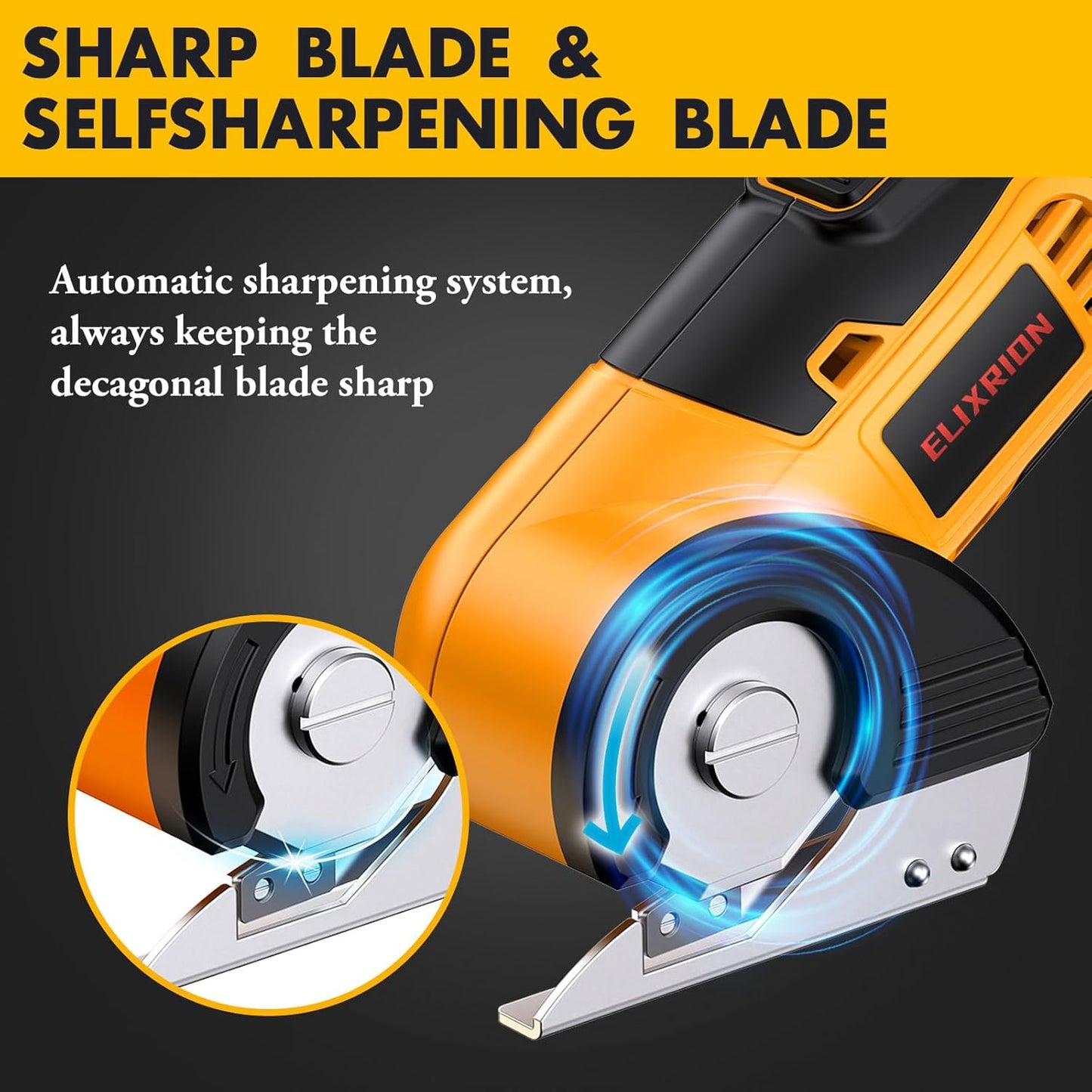 Cordless Electric Scissors Rotary Cutter with 2 Blades | 4V 2000mAh Rechargeable | Heavy Duty for Cardboard Fabric Carpet Leather | Lightweight Portable (Yellow)