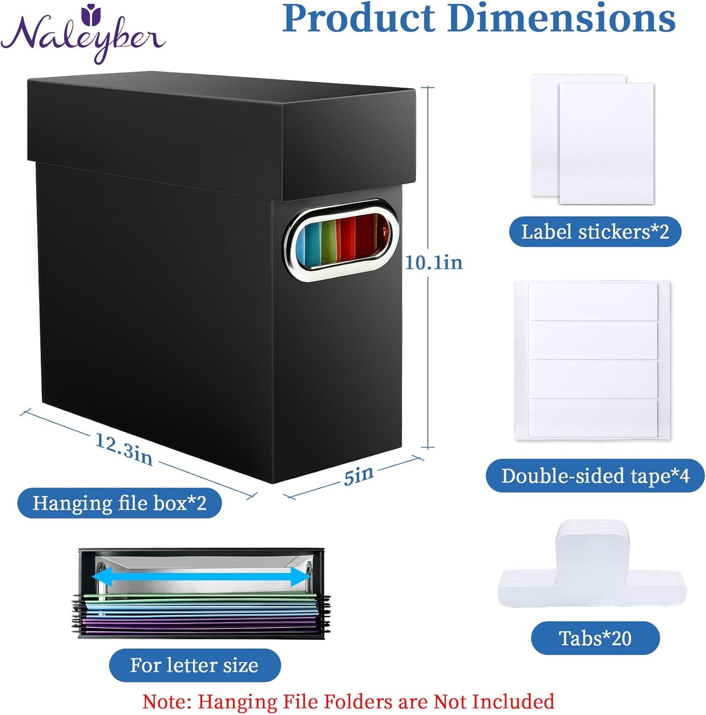 File Organizer Box with Lid, Collapsible Hanging File Folder Storage Boxes for Documents, Portable Filing Organizer for Office, Home, Classroom(Black, 2 Pack)