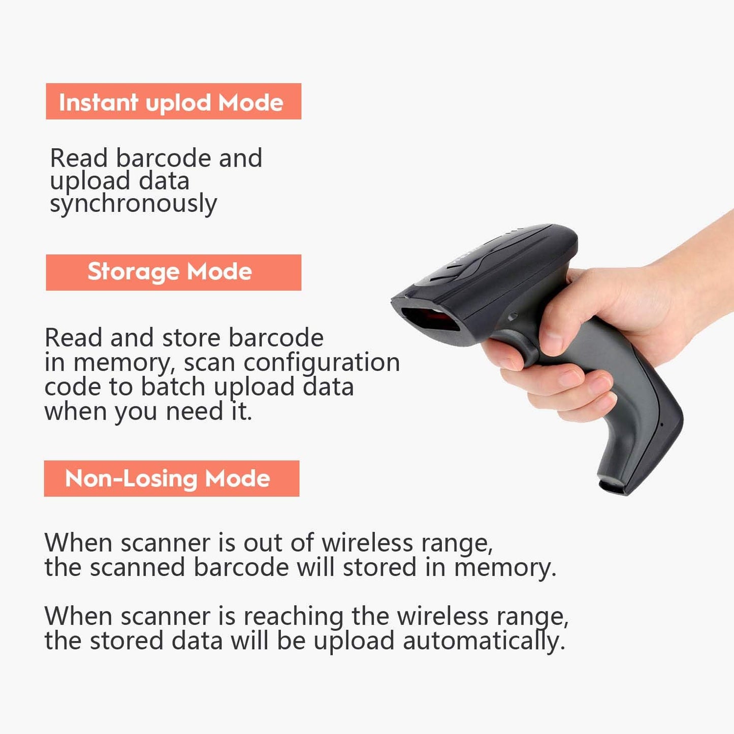 NADAMOO Wireless Barcode Scanner with USB Cradle Charging Base 328Ft Long Transmission Handheld 1D Cordless Laser Barcode Reader Portable Bar Code Scanning for Retail Supermaket Warehouse