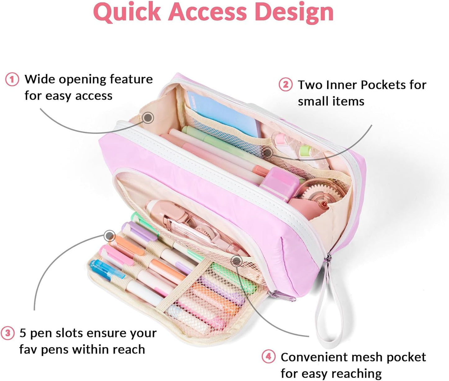 Sooez Big Capacity Pencil Case, Extra Large Pencil Pouch with Zipper Pocket, Wide Opening Pencil Bag, Portable Stationery Organizer, Cute Aesthetic School Office Supplies for Teens Girls, Purple