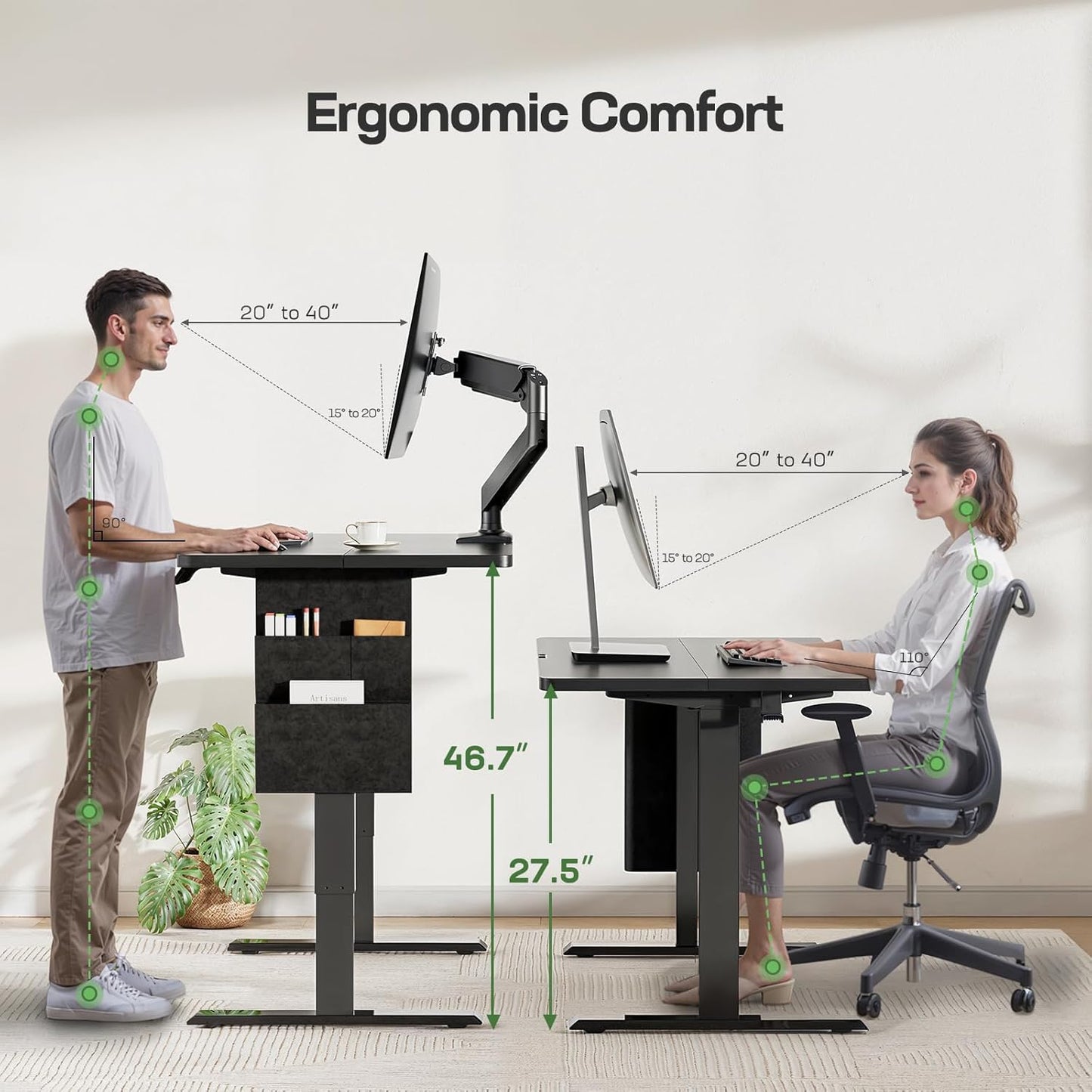 Marsail 55x24 Electric Standing Desk - Adjustable Height Computer Desk with Memory Presets, Storage Bag & Cable Management for Home Office & Gaming Workstations