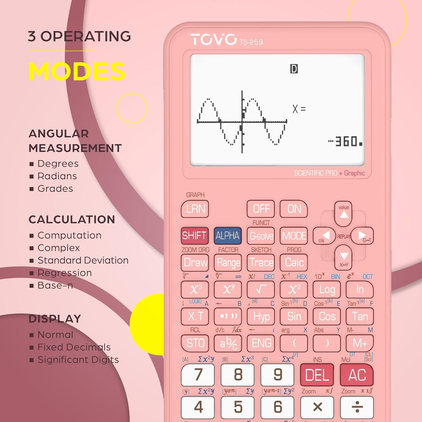 TOVO Scientific Calculator with Graphing Functions, Multiple Modes, 360 Functions, Large Screen, Intuitive Interface for Beginners, High School & Advanced Courses, TS-259 (Developed by CATIGA)