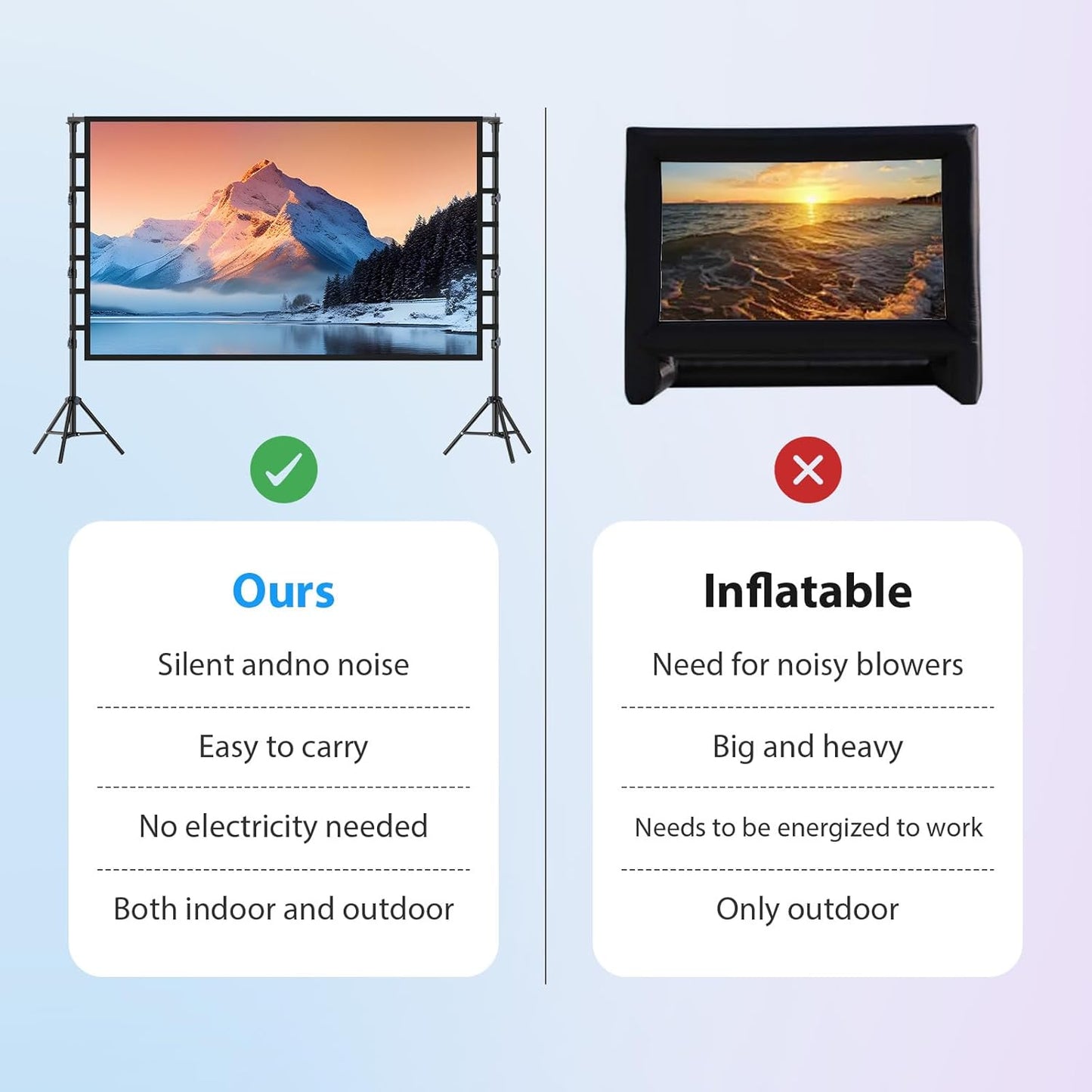 Outdoor Projector Screen with Stand 150 Inch: VOOPVOR Portable Projection Screen and Stand, Indoor Rear Front Movie Screen 16:9 4K HD, with Carry Bag,Support Height Adjustable for Home Theater Camping