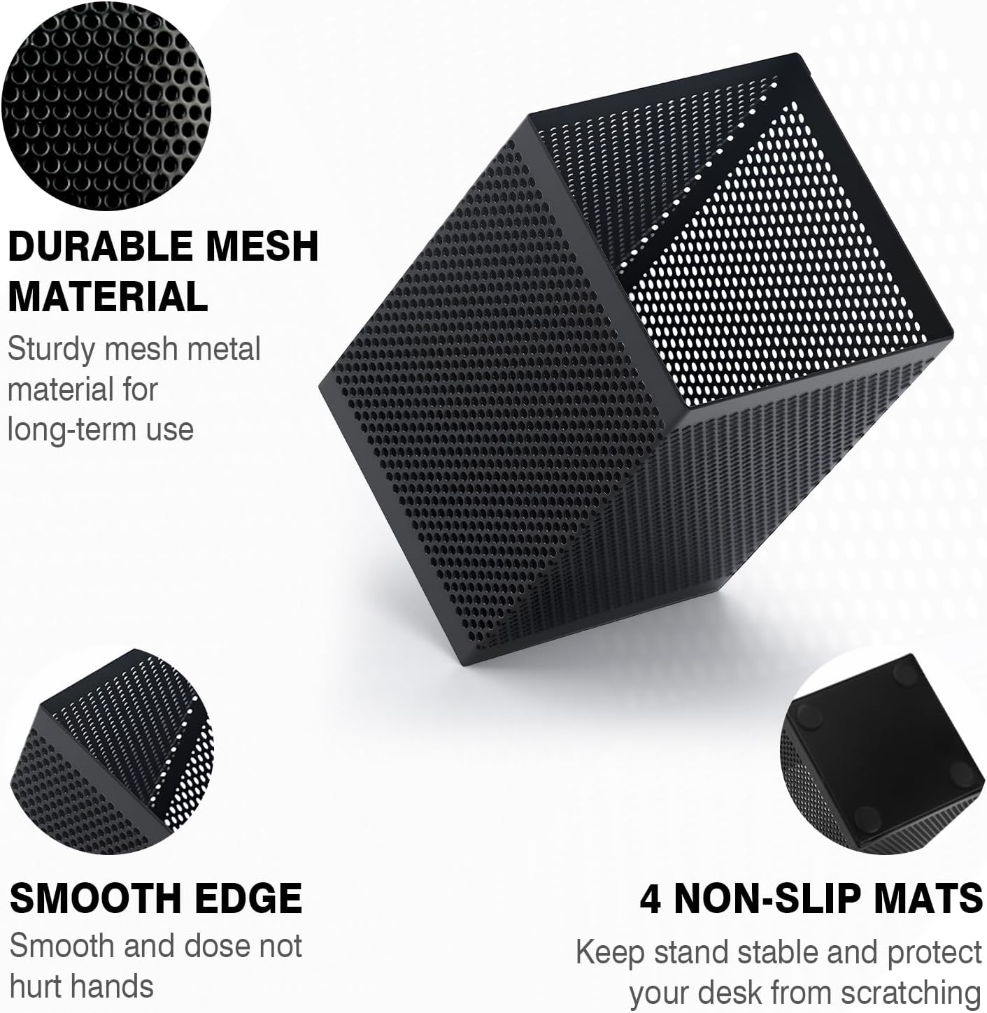 Comix Mesh Pen Holder Desk, Wire Pencil Holder with Foam Pad and Non-Slip Bottom Office Supplies Desk Organizer for Home Office School, 10 Packs