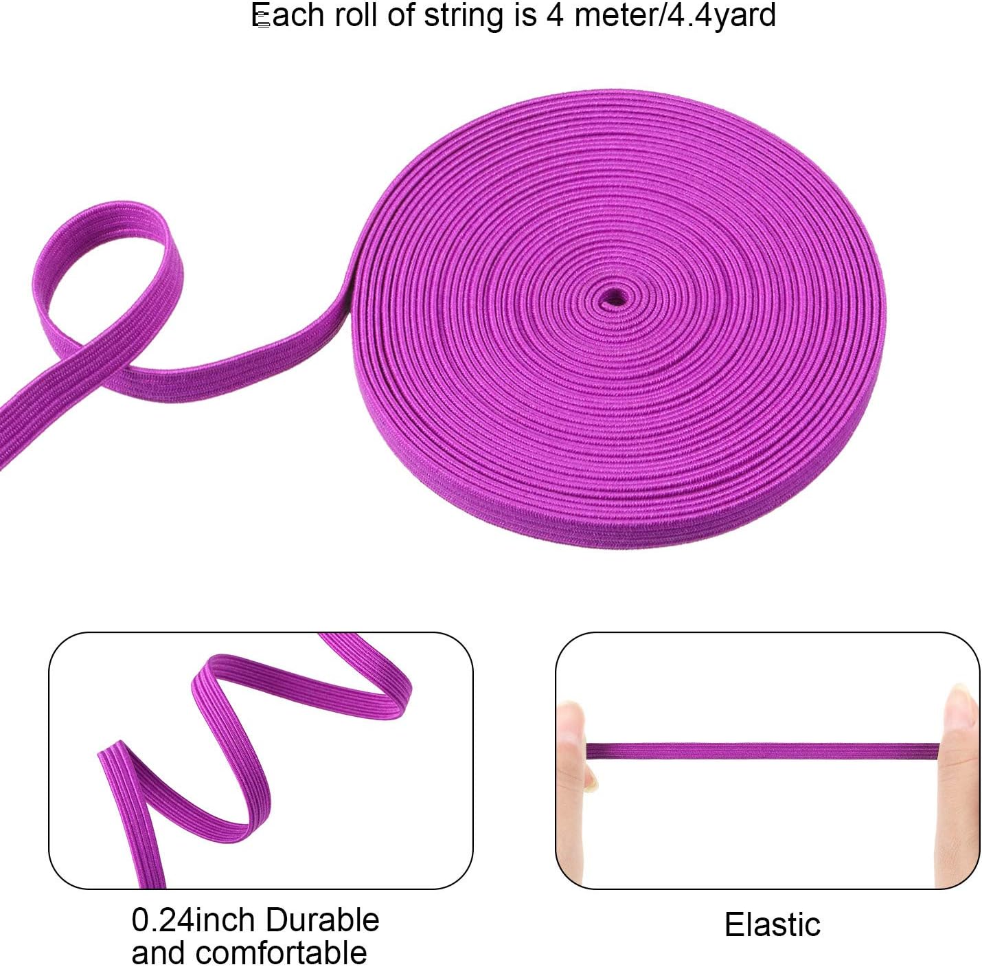 WILLBOND 12 Rolls Colorful Elastic Band Folding Elastic Cord Heavy Duty Stretch Band Knitted Flat Band for Sewing Crafts DIY Comforter Cuffs(1/4 Inch X 4.4 Yard,Bright Colors)