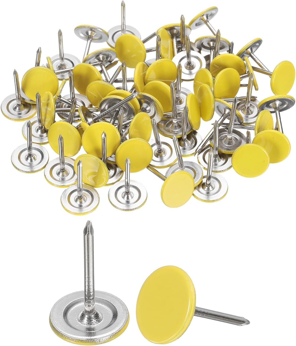 uxcell 100Pcs Upholstery Tacks, 11mmx17mm Flat Head Thumb Tack Decorative Furniture Nails Push Pins for Furniture Sofa Headboards, Yellow