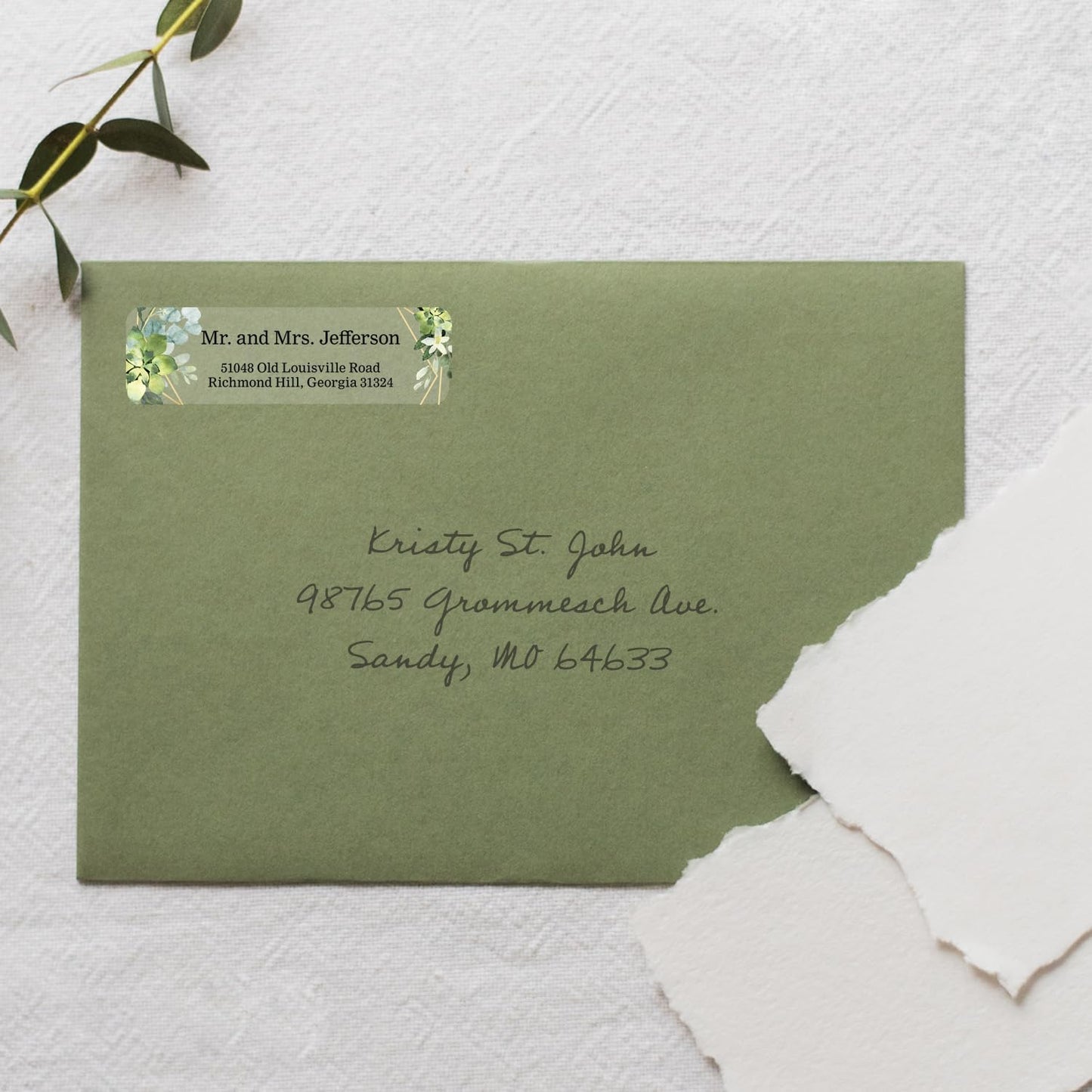 Clear Floral Greenery Rolled Address Labels / 250 Personalized Return Address Labels/Custom Address Stickers in Elegant Plastic Dispenser Greenery