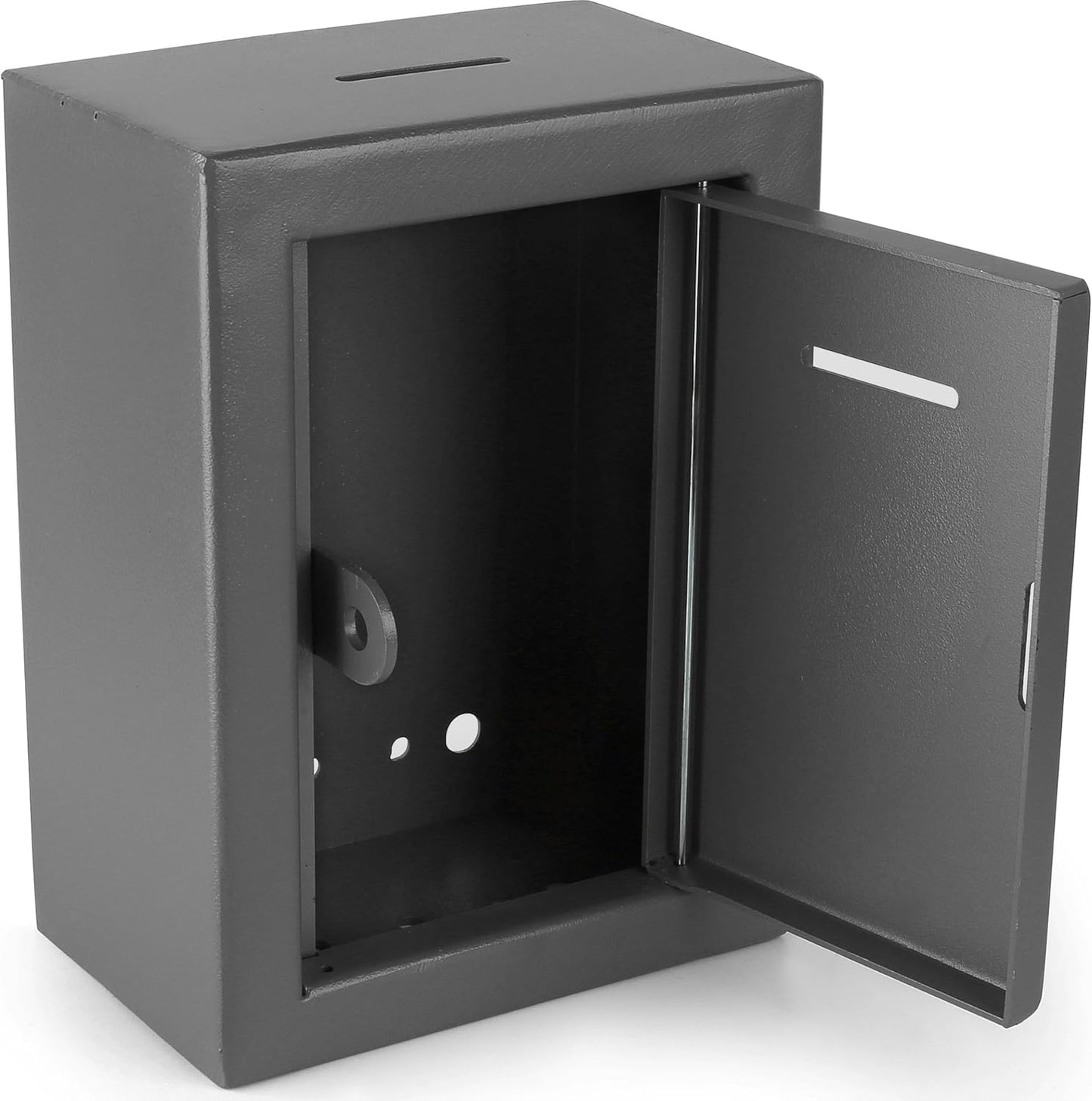 Metal Charity Donation Box - Secure Steel Collection Box with Front Slot, Easy Wall Mount, 8.5x6.5x4" Gray
