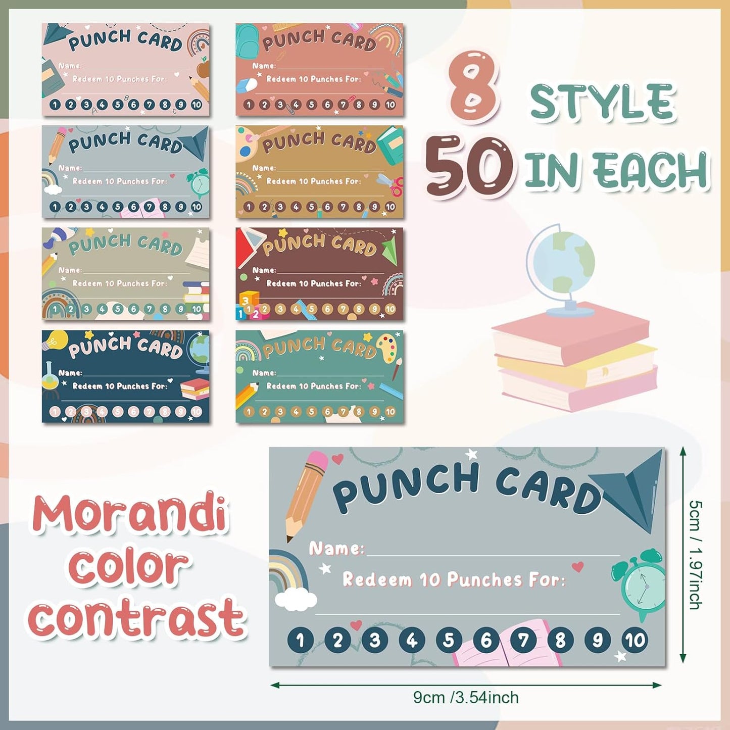 Fumete 400 Pcs Punch Cards for Classroom Reward Cards Behavior Incentive Loyalty Awards for Kids Students Teachers School Business, 8 Styles, 3.5 x 2 in(10 Morandi Punches Style)