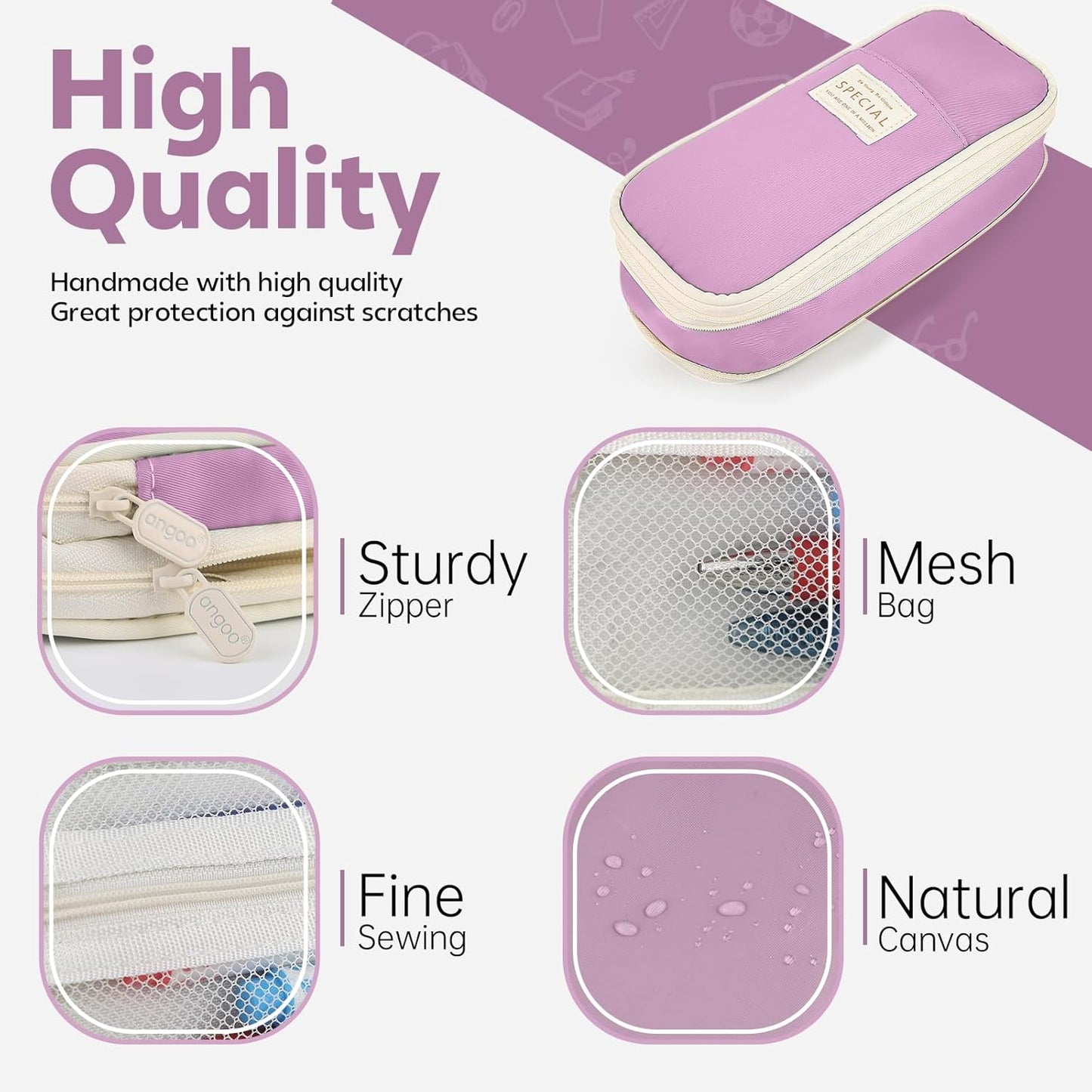 Pencil Case, Large Capacity Aesthetic Pencil Cases with Durable Zipper, Big Stationery Pencil Pouch for Women & Men, Adults Portable Storage Organizer Bag for College, office, Travel (Purple)