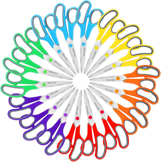 Scissors, Hnncugty 8" Scissors All Purpose Bulk Set of 18-Pack, Sharp Shears for Office Home Craft Sewing Fabric, High/Middle School Supplies Student Teacher Supplies, Comfort Grip Right/Left Handed