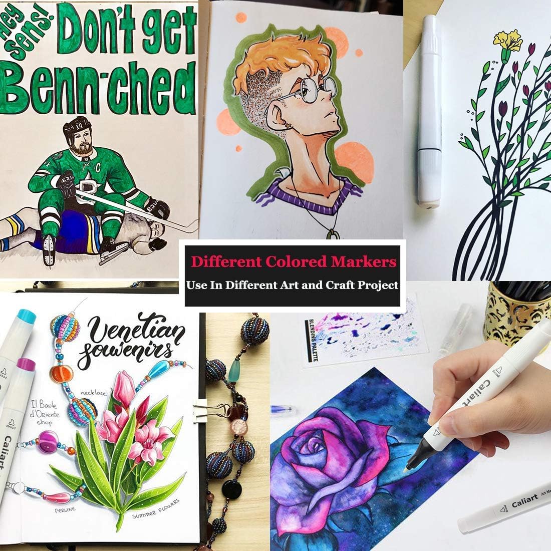 Caliart 121 Colors Brush & Fine Alcohol Markers for Adult Coloring Book, Dual Tip Artist Sketch Art Markers, Aesthetic Cute Preppy Stuff School Supplies, Pens for Lettering Drawing Cards Planner