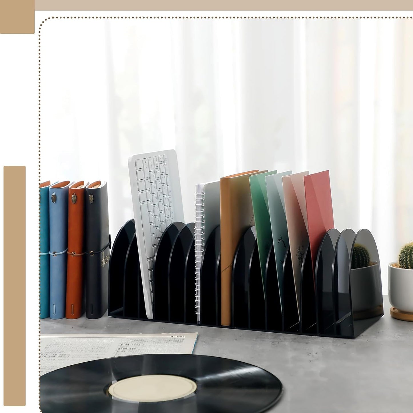 Ctosree Acrylic File Organizer for Desk Vertical 15 Compartments File Sorter Mail Organizer Desktop Countertop Folder Stand Racks for Office Home School Desk(Arch,Black)