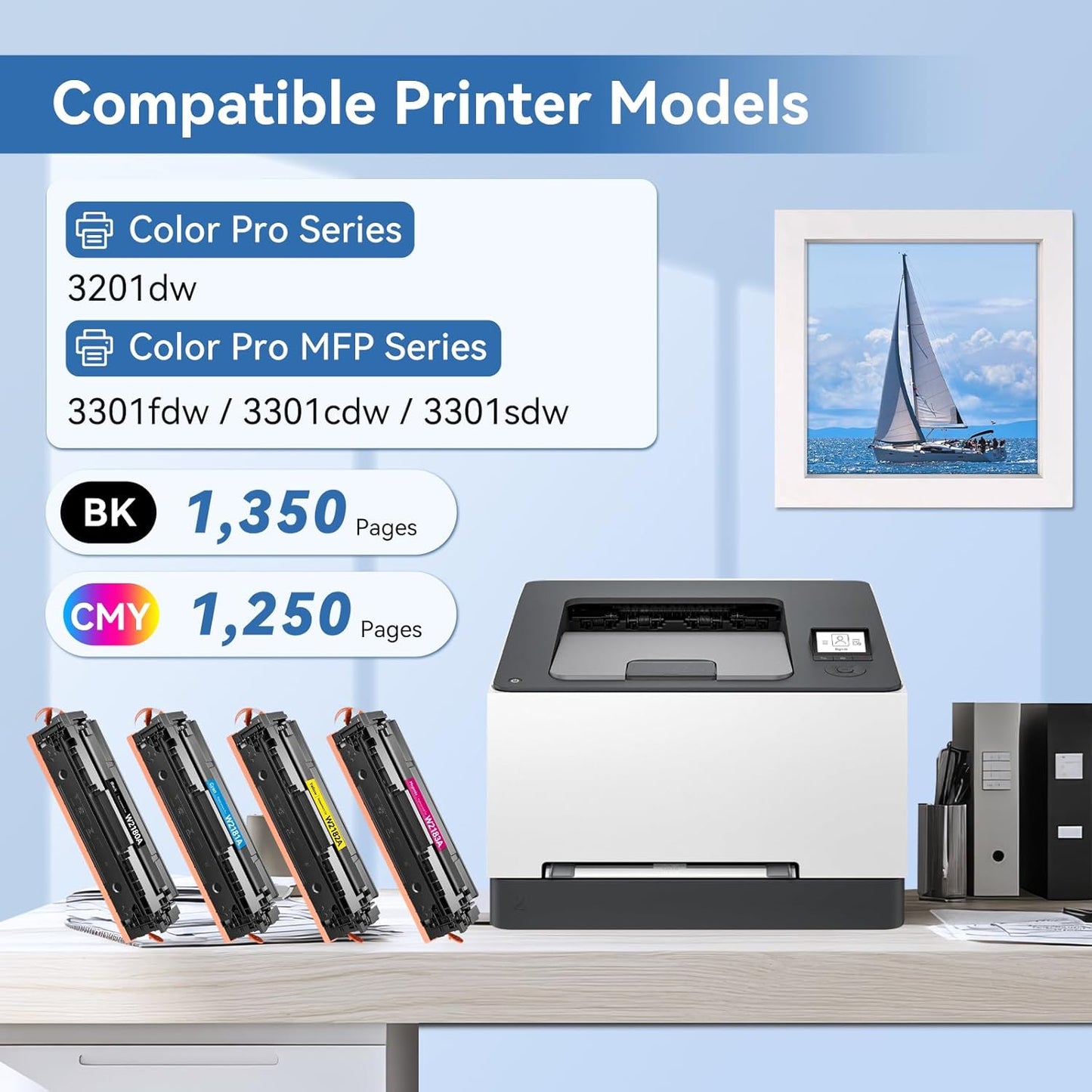 MYTONER 218A Toner Cartridges 4 Pack (NO CHIP) Compatible Replacement for HP 218A 218X W2180A W2180X for Color Laserjet MFP 3301fdw 3301cdw 3301sdw Pro 3201dw Printer High Yield Ink B/C/M/Y