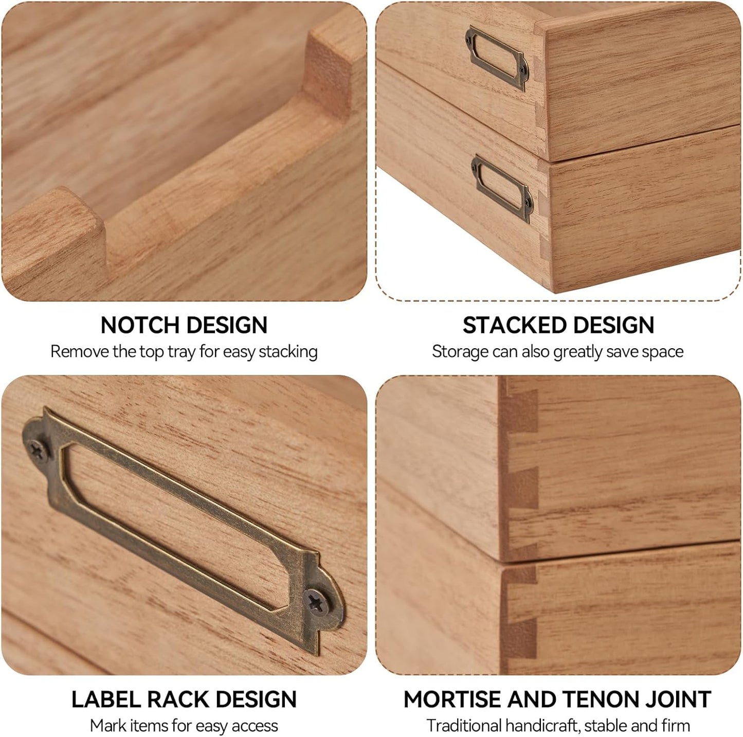 KIRIGEN Wood Desk Organizer Set of 2 Stackable Paper Tray Desktop Document Storage Wooden Letter Trays 2TTP-NA