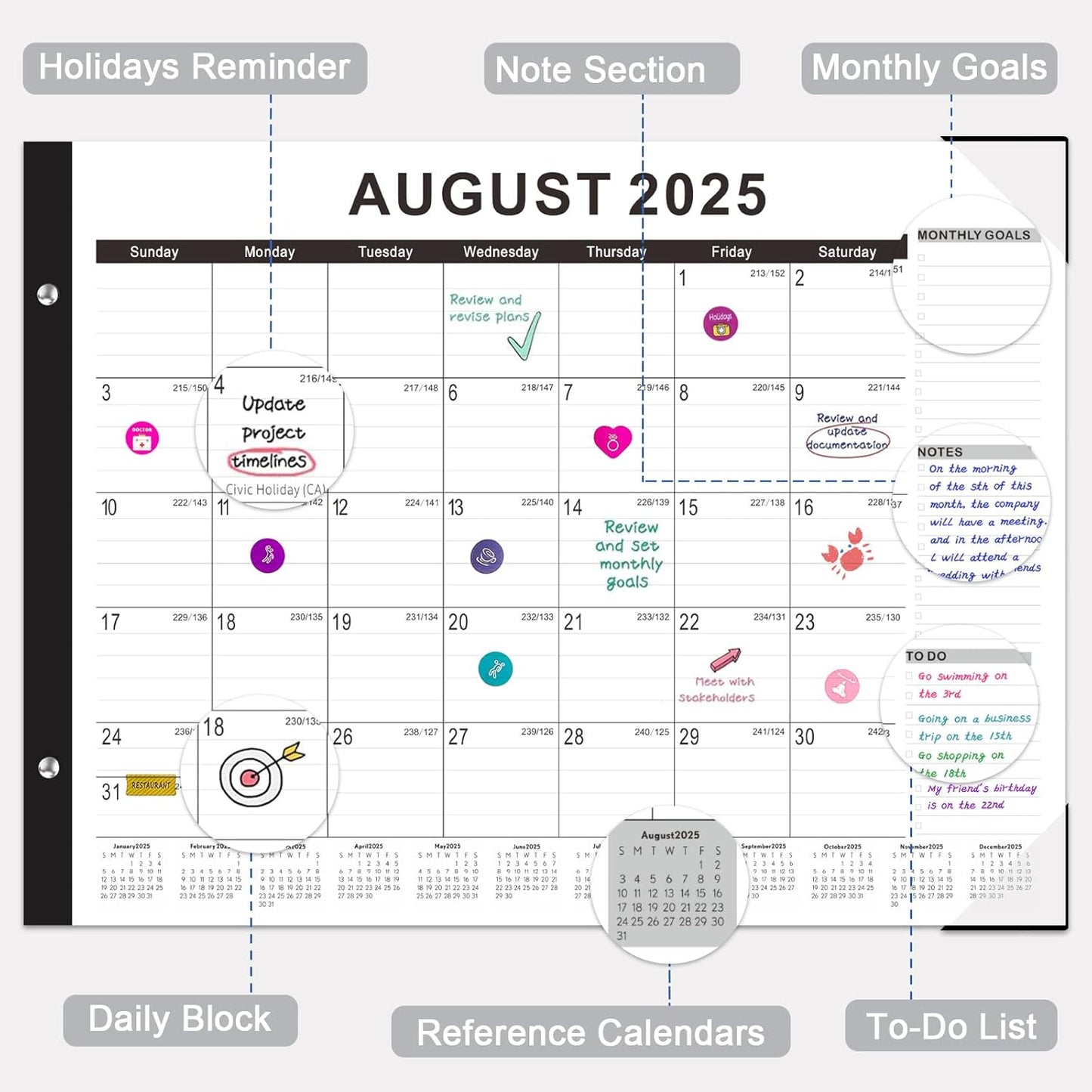 Gannyfer Desk Calendar 2025-2026, Large Calendar 2026 22" x 17", July 2025 - Dec 2026, 18 Monthly Academic Desktop Pad Calendar with Plastic Cover, Thick Paper, for Planning and Organizing in Office, School, Family(6 Stickers)