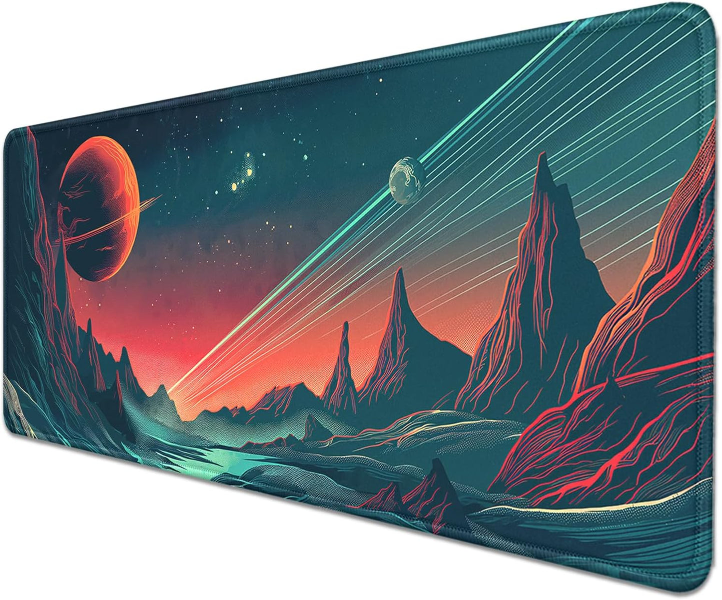 Sci Fi Space Planet Mouse Pad,Extended Mousepad Desk Pad with Stitched Edges,Non-Slip Waterproof Rubber Base Mouse Mat for Office Computer Keyboard Laptop Home(27.5x11.8 in)