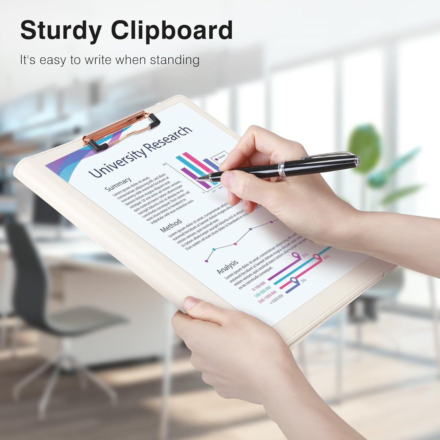 Ospelelf Foldable Clipboard Padfolio with Notepad 8.5 x 11, Faux Leather Business Clipboard Folio for Women Portfolio Organizer, Beige