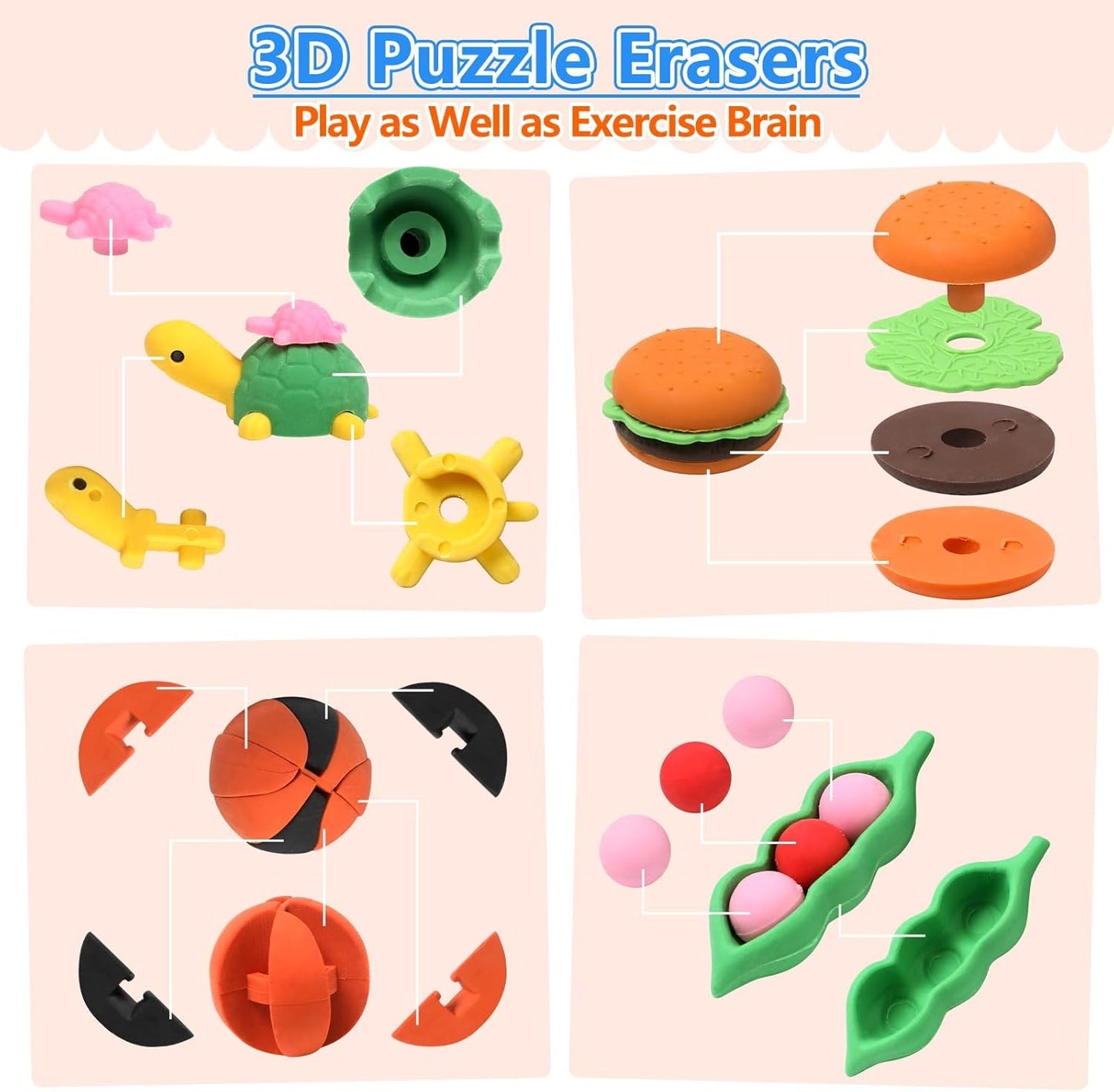 Animal Erasers for Kids 50 Pack Kid's Eraser Bulk Pull Apart Erasers 3D Puzzle Eraser Classroom Rewards and Prizes Class Treasure Box Kid Party Favors Back to School Supplies Gift