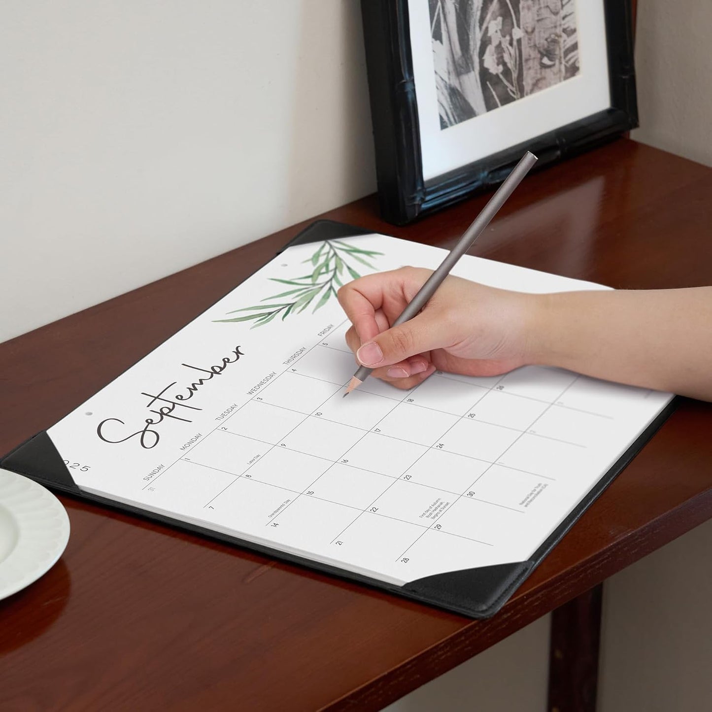 Cabbrix Desk Calendar 2025-2026 with Desktop Mat, 15" x 12" Desk Calendar July 2025 to June 2026, Academic Monthly Calendar for Home Office School Planning, Greenery