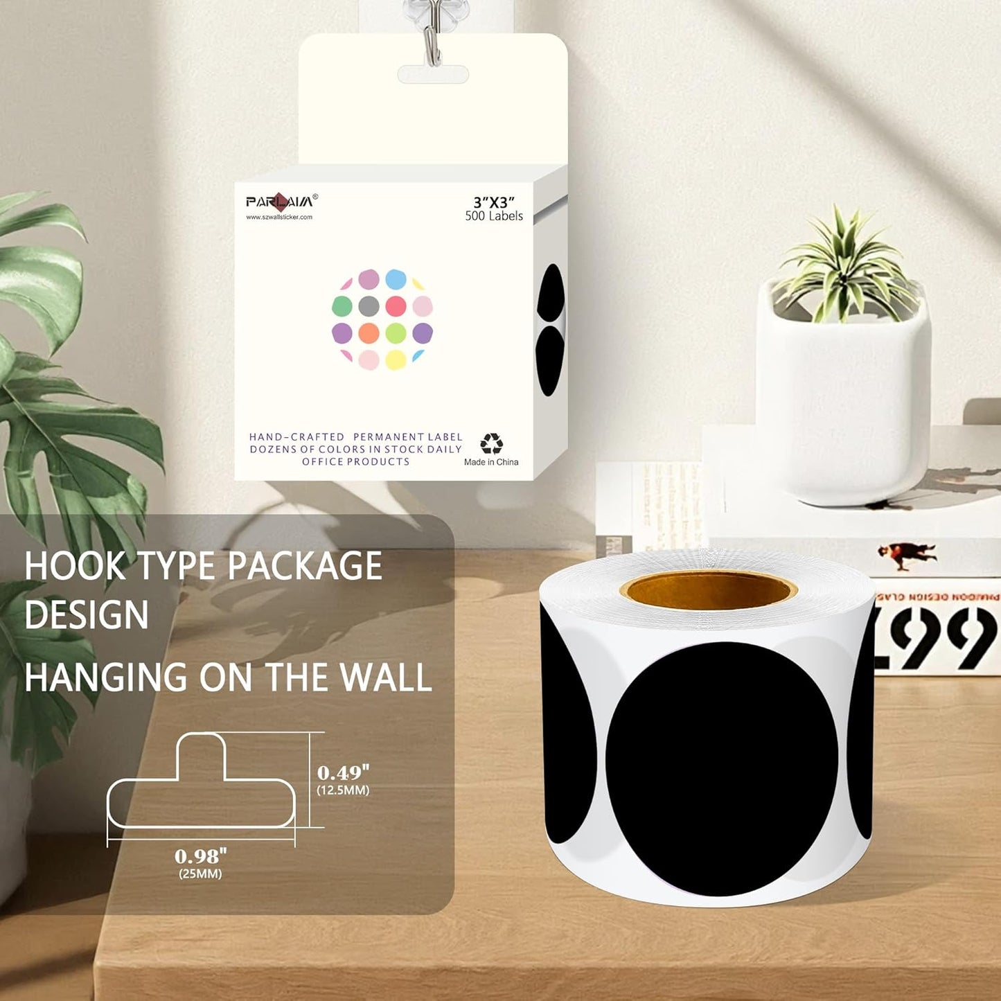 PARLAIM 3" Diameter Round Black Color Coding Sticker, 4 Rolls 2000PCS Circle Dot Label,Permanent for Inventory Box Labeling