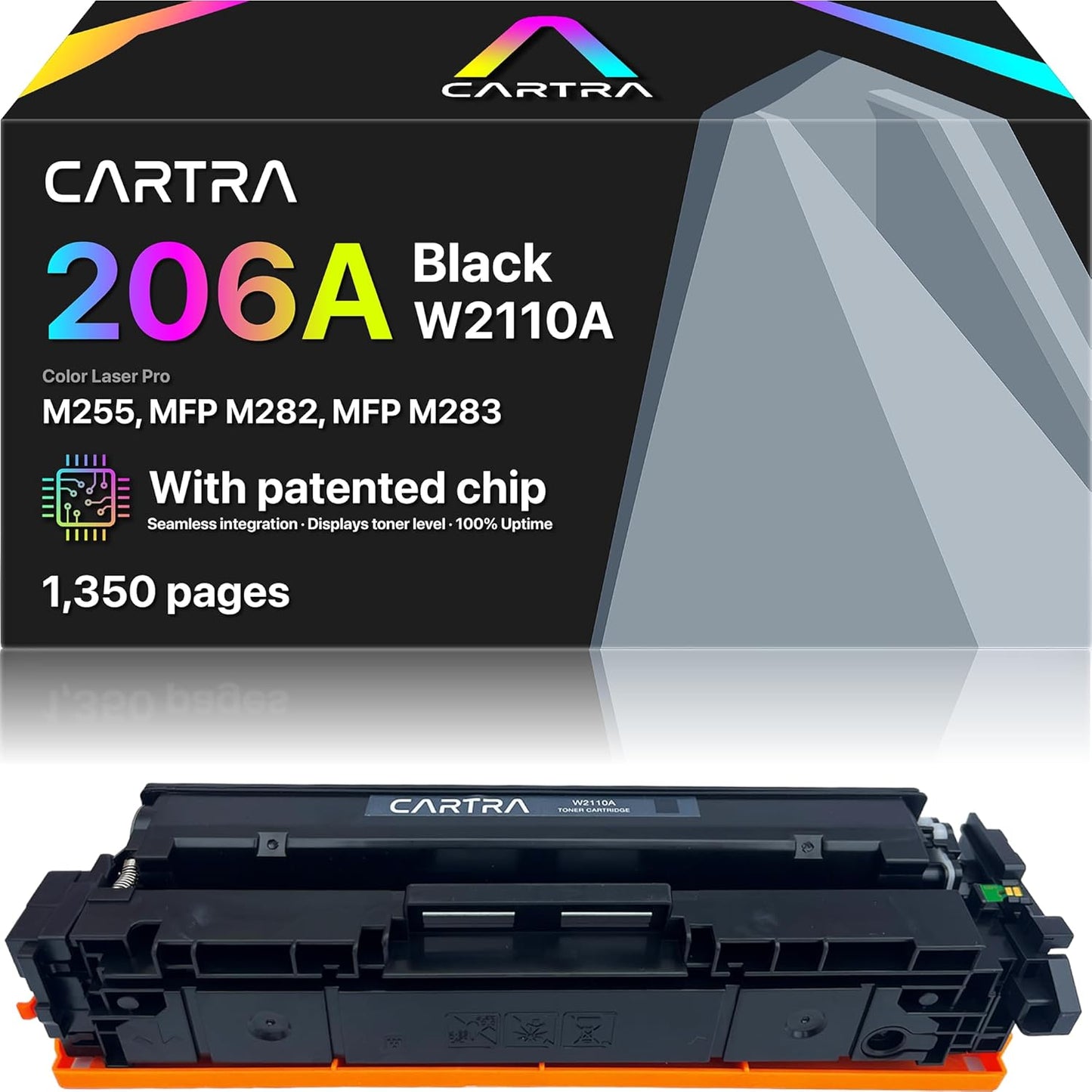 CARTRA 206A W2110A Black Toner Cartridge for HP MFP M283cdw Printer, Color Laserjet Pro M283fdw, M283fdn M283, M255dw, M255nw M255, M282nw M282 Series, 206X W2110X