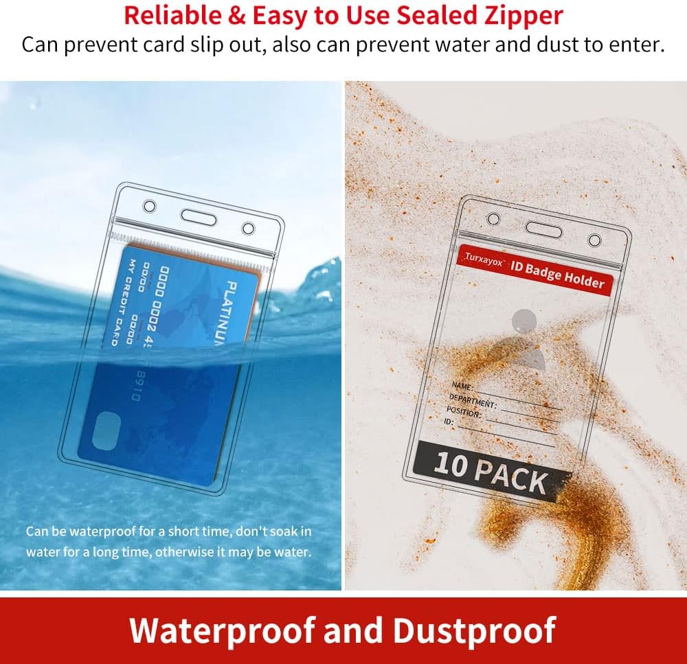 50 Pcs Clear ID Badge Holder, Vertical Plastic Name Tag Protector, Key Card Badge Holders with Waterproof Resealable Zipper for Nurses, Office, School and Lanyards Use