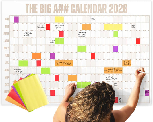 The Big A## Calendar Yearly Wall Planner – January to December Dry-Erase – Includes 1 Marker & 100 Labels – Lightweight, Easy to Hang Yearly Planner – Plan Goals & Adventures – Neutral, 4’x3’