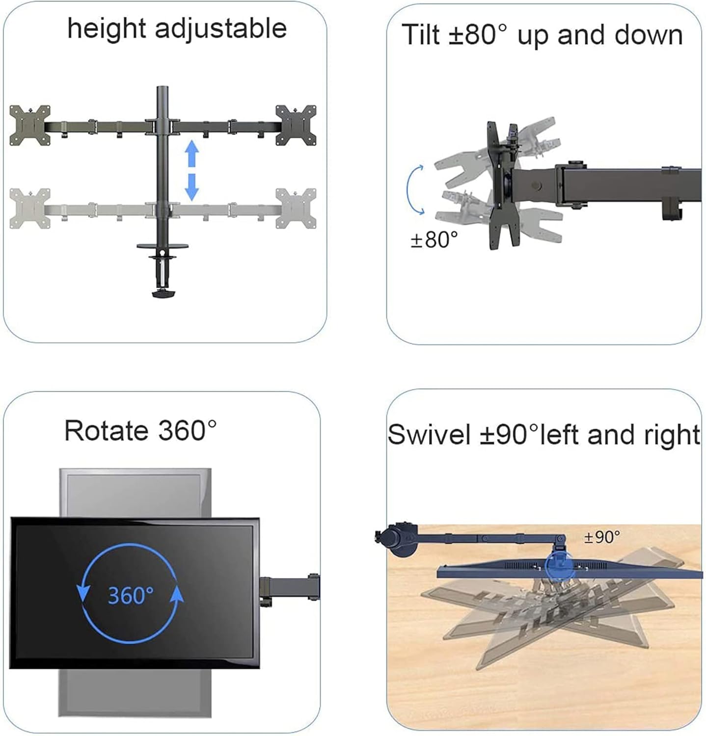 Suptek Monitor Mount, Adjustable Dual Monitor Arm Desk Mount Heavy Duty Monitor Stand fit for 27 inch Monitor Screens up to 22lbs,Black(MD9442)
