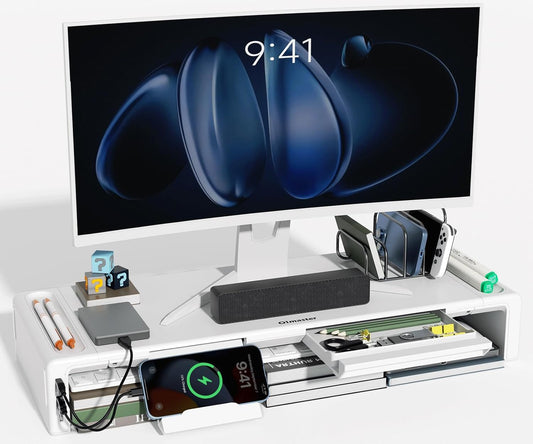 OImatser Monitor Stand Riser 3.0 USB HUB, Type-C Data Port, Foldable Computer Monitor Riser, Adjustable Length Computer Stand and Storage Drawer & Pen Slot, Phone Stand for Computer