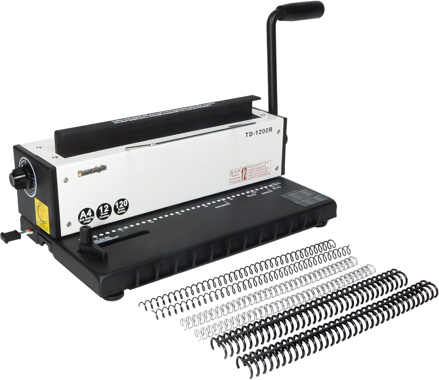 TD-1200R Binding Machine, 3:1 Pitch Wire Binding Machine, 34 Round Holes, Punch 12 Sheets/Bind 120 Sheets with Sturdy Metal Construction