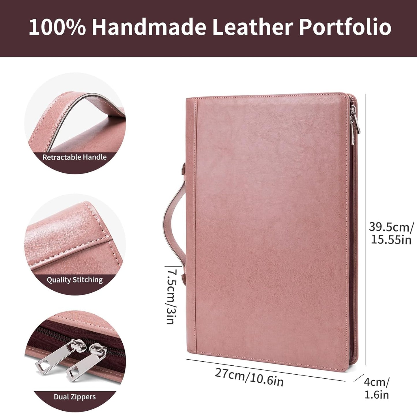 Personalized Vegan Leather 3 Ring Binder Portfolio, Custom 8.5 x 14 Legal Size Pad Padfolio, Hidden Handle, 15” Laptop Organizer, Zip Professional Business Folio, Pink