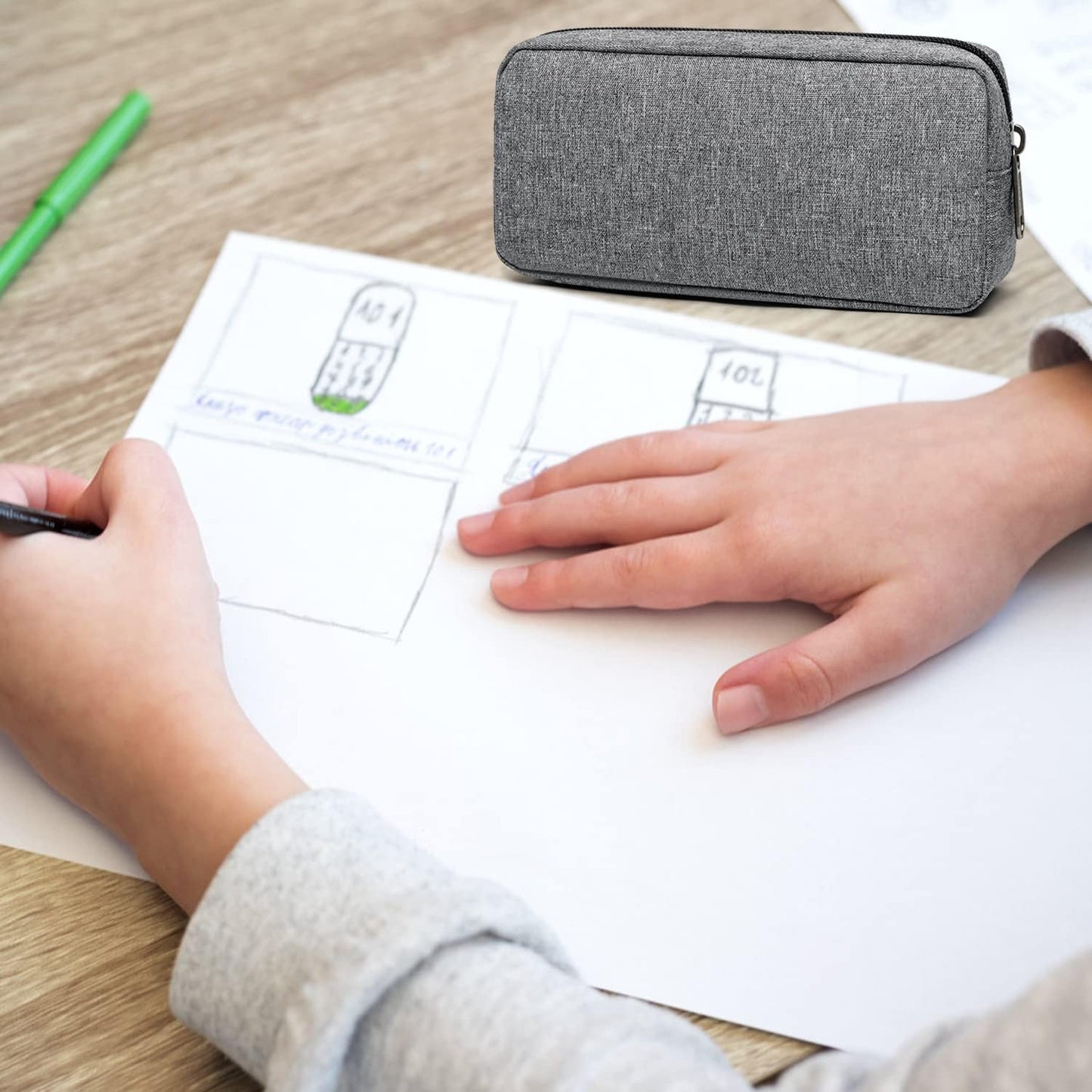 Della Gao Small Pencil Case Large Capacity Pencil Pouch Marker Pen Bag Coin Pouch Office Stationery Organizer (Grey)